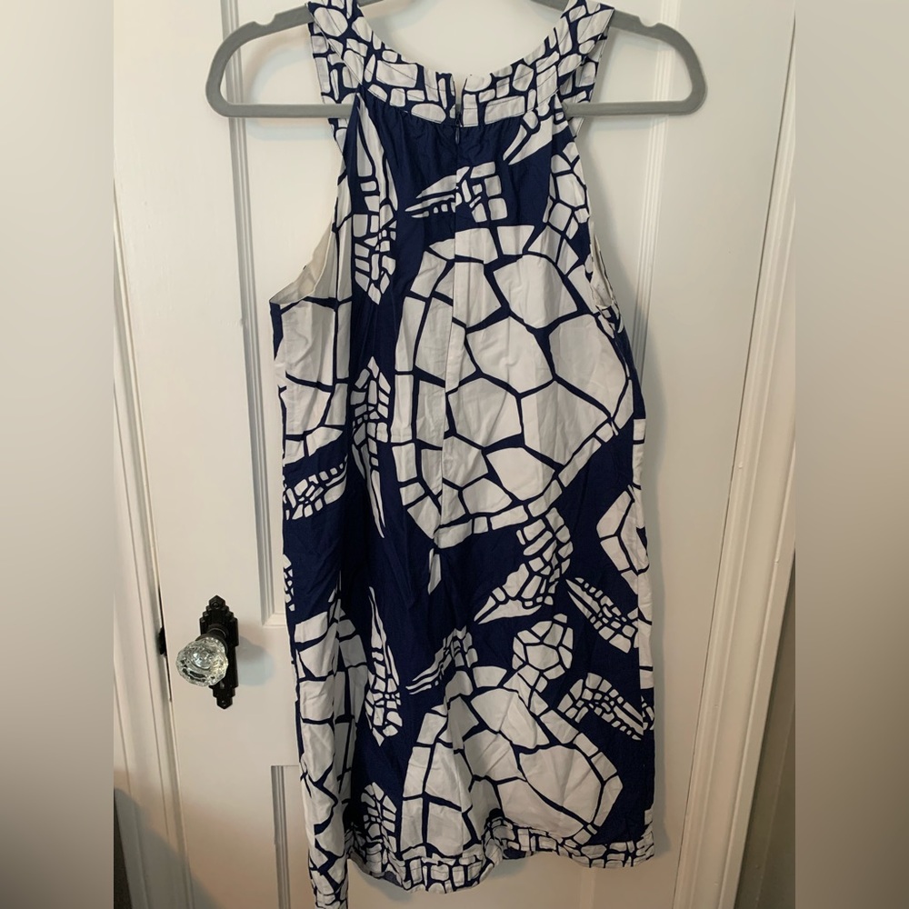 Blue and White J.Crew Turtle halter dress